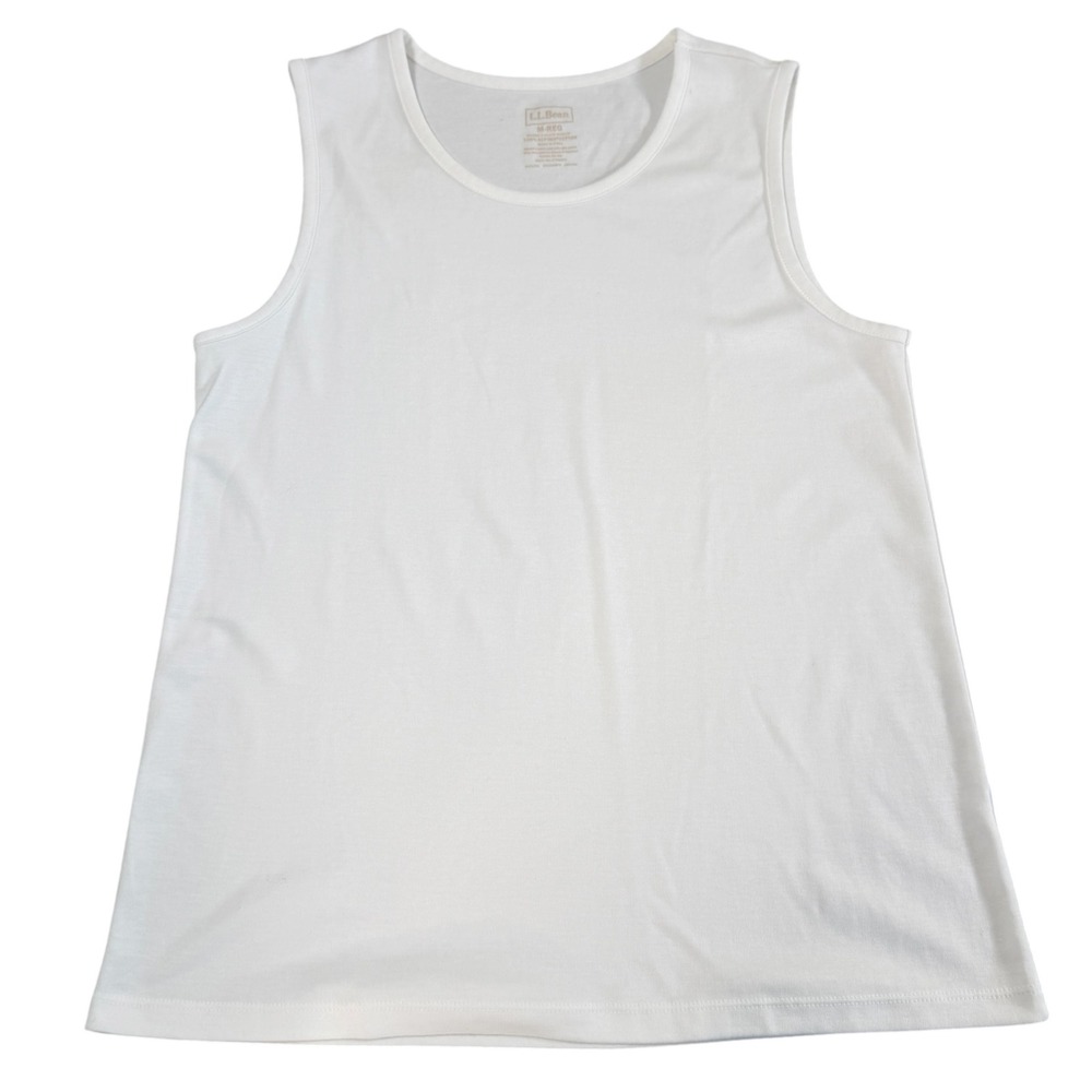 LL Bean Womens White 100% Supima Cotton Scoop Neck Tank Top Size Medium 502176